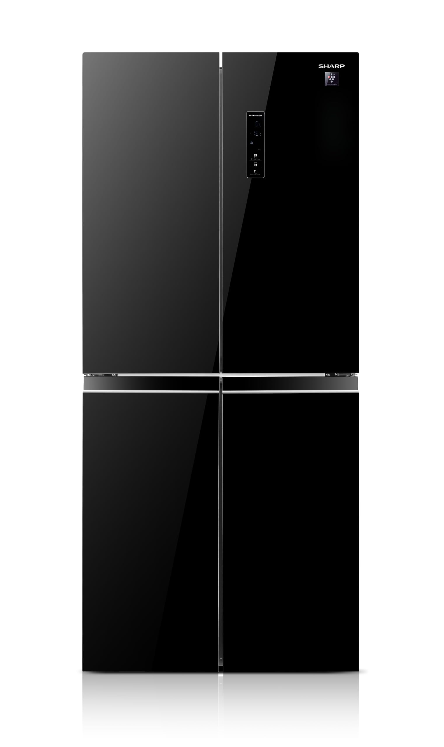 Sharp SJ-FH560-BK3 French-Door Four-Door Refrigerator, 560L Gross / 401L Net Capacity, Inverter Compressor, Plasmacluster Ion Technology, AGCU Nano Deodorizer, No Frost, Quick Cooling and Quick Freezing, Black Glass