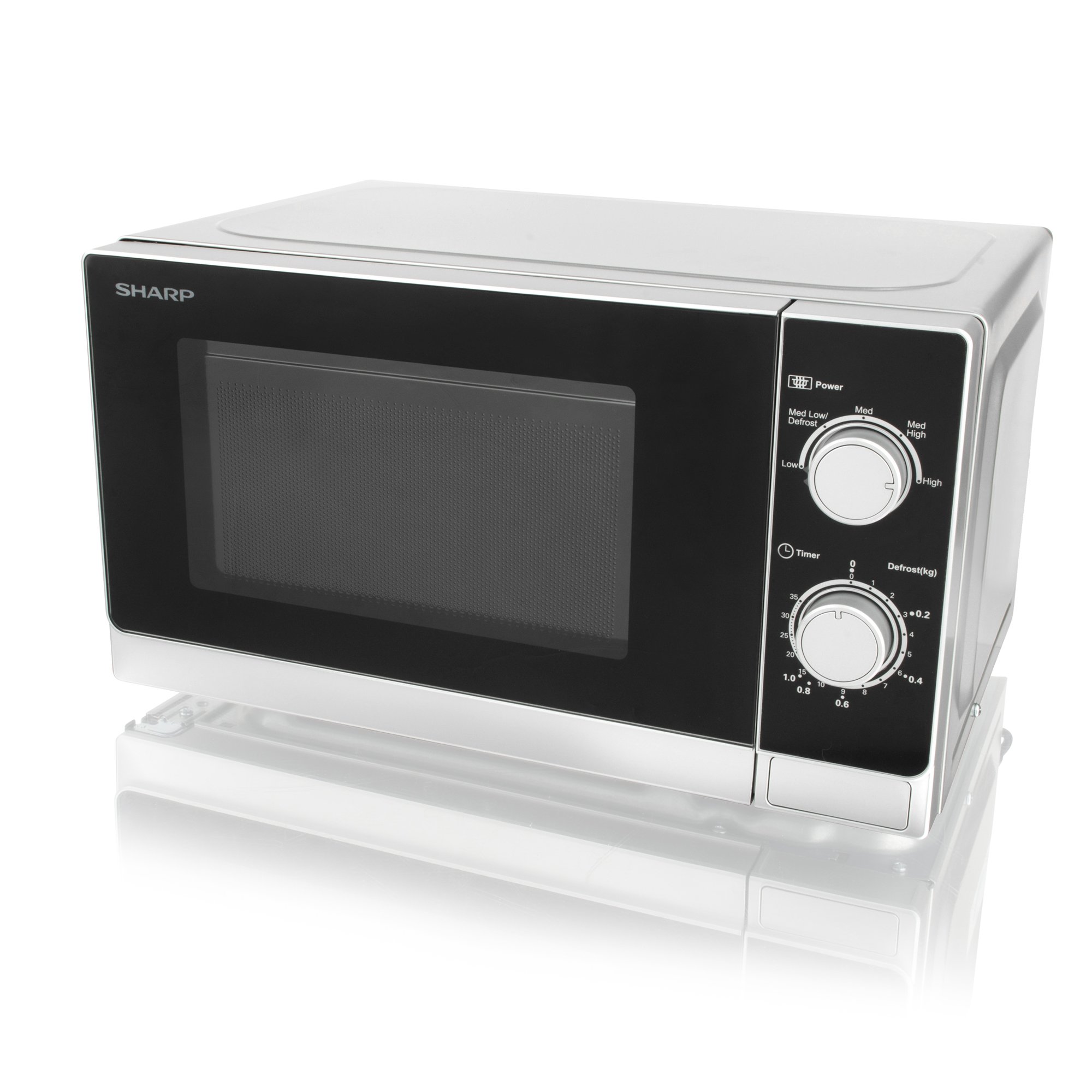 Sharp Solo Microwave Oven, 20L Capacity, 800W Output, 5 Power Levels, Mechanical Controls, Defrost Function, Timer, 255mm Glass Turntable, Grey/Black – R20CT