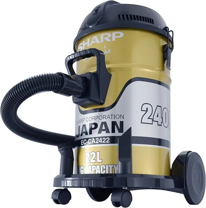 Sharp Vacuum Cleaner – EC-CA2422-Z 22L Heavy Duty Drum Vacuum Cleaner with 2400W Powerful Copper Motor, Metal Telescopic Pipe, SMS Filter, Power Control, 8m Cable & Gold Finish
