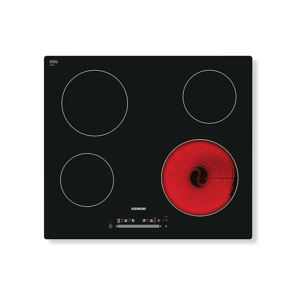 Siemens iQ100 Built-In Ceramic Electric Hob, 60cm, 4 HighSpeed Cooking Zones, touchSlider Control, 17 Power Levels, Timer, Child Lock, Frameless Black Glass – ET611FE17Q