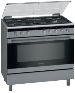 Siemens iQ100 HG73G6357M Freestanding Gas Cooker, 90 × 60cm, 5 SABAF Gas Burners, 112L Gas Oven, 4 Cooking Functions, Rotary Spit, Catalytic Side Panels, Flame-Failure Safety, Stainless Steel