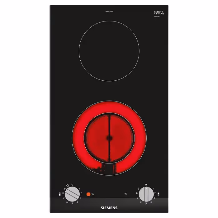 Siemens iQ300 30cm Built-In Electric Domino Hob, 3200W, 2 HighSpeed Ceramic Cooking Zones, Expandable Dual-Ring Zone, 9 Power Levels, Rotary Knob Controls, Residual Heat Indicators, Black – ET375CFA1M