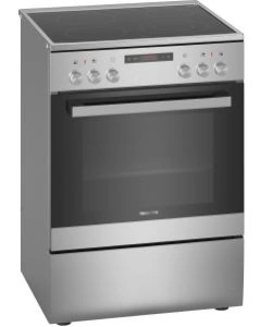 Siemens iQ300 HK6L00070M Freestanding Ceramic Electric Cooker, 60 × 60cm, 4 Schott Ceran Cooking Zones, 66L Multifunction Oven, 5 Heating Methods, 3D hotAir Plus, fastPreheat, Stainless Steel