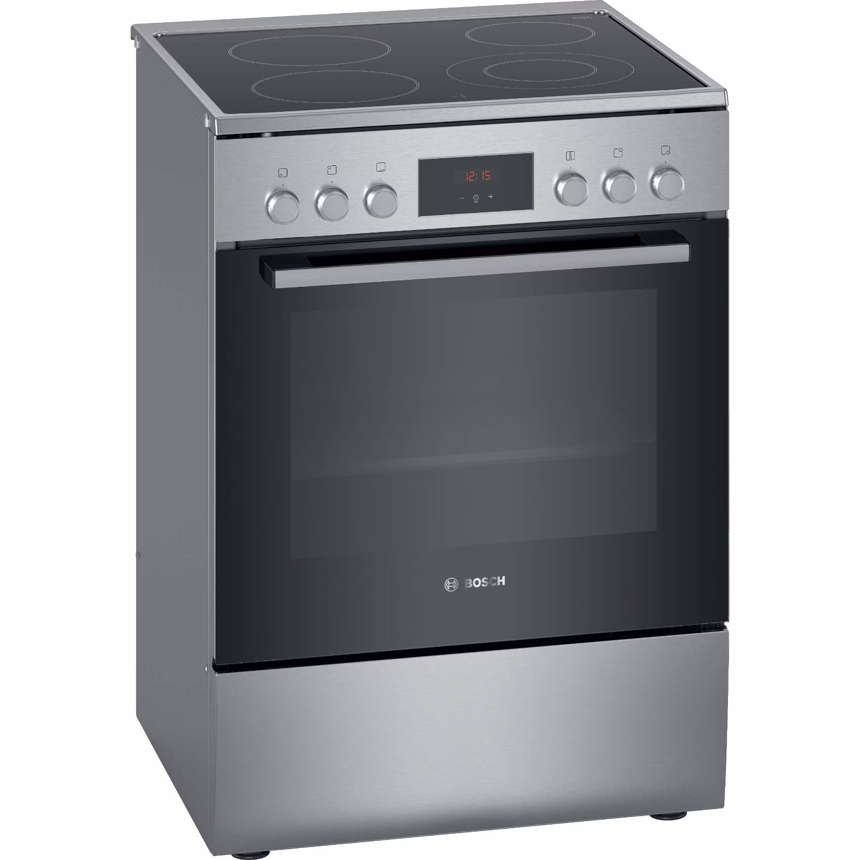 Siemens iQ300 HK8Q3A150M Freestanding Ceramic Electric Cooker, 60 × 60cm, 4 HighSpeed Cooking Zones, 66L Multifunction Electric Oven, 3D HotAir Plus, Fast Preheat, EcoClean, Stainless Steel and Black