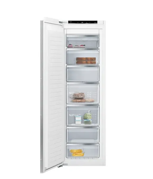 Siemens iQ500 Built-In Upright Freezer GI81NAEE0M, 235L Gross / 212L Net Capacity, No Frost, superFreezing, varioZone, 5 Drawers, 2 Freezer Flaps, 120W, Flat Hinge, White, 3-Year Warranty