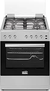 Simfer 60×60 Gas Cooker – SMF6064GCM 4 Burner Freestanding Gas Cooker with 59L Gas Oven, Gas Grill, Auto Ignition, Full Safety System, Heavy Cast Iron Pan Supports, Stainless Steel Finish & Rotisserie