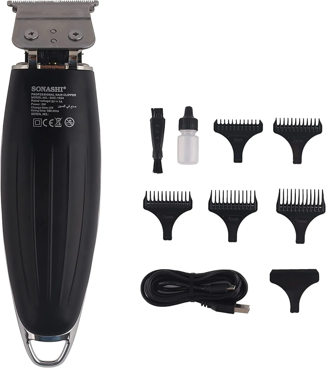 Sonashi SHC-1054 Rechargeable Hair Clipper with Fine Blade, High Speed Motor, Plastic Comb, Continuous Working, Portable, Cordless Hair Clipper- Black