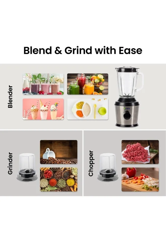 SPJ Blender – BDINU-15L06 500W Blender with 1.5L Glass Jar, Stainless Steel Blade, Powerful Motor, Pulse Function, Safety Lock System & Inox Finish