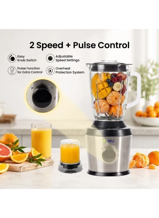 SPJ Blender – BDINU-15L06 500W Blender with 1.5L Glass Jar, Stainless Steel Blade, Powerful Motor, Pulse Function, Safety Lock System & Inox Finish 3