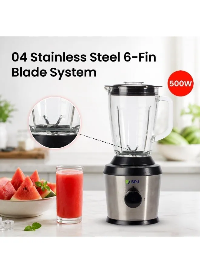 SPJ Blender – BDINU-15L06 500W Blender with 1.5L Glass Jar, Stainless Steel Blade, Powerful Motor, Pulse Function, Safety Lock System & Inox Finish 4