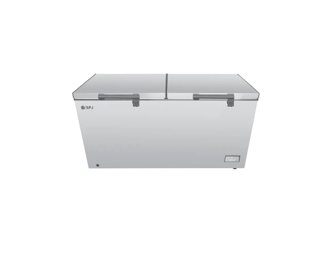 SPJ Chest Freezer – CFWTV-595C038 500L Double Door Hard Top Deep Freezer with Powerful Compressor, Inside LED Light, Sliding Glass Door, Lock & Key, 3 Storage Baskets, Low Noise Design & Silver/White Finish