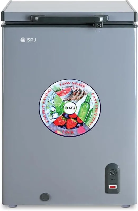 SPJ Chest Freezer – POSH-SLW130C 95L Single Door Hard Top Deep Freezer with Powerful Compressor, R600a Refrigerant, Inside LED Light, Sliding Inner Door, Mechanical Temperature Control & Grey Finish