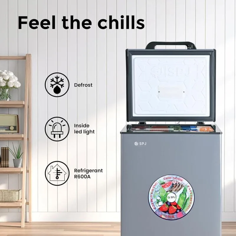 SPJ Chest Freezer – POSH-SLW130C 95L Single Door Hard Top Deep Freezer with Powerful Compressor, R600a Refrigerant, Inside LED Light, Sliding Inner Door, Mechanical Temperature Control & Grey Finish 3