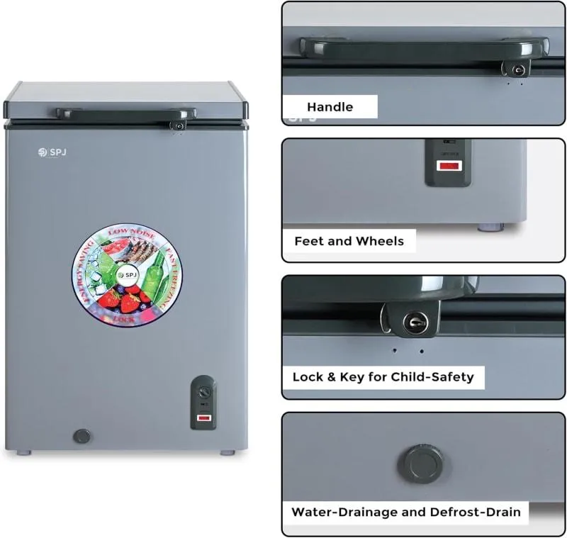 SPJ Chest Freezer – POSH-SLW130C 95L Single Door Hard Top Deep Freezer with Powerful Compressor, R600a Refrigerant, Inside LED Light, Sliding Inner Door, Mechanical Temperature Control & Grey Finish 4