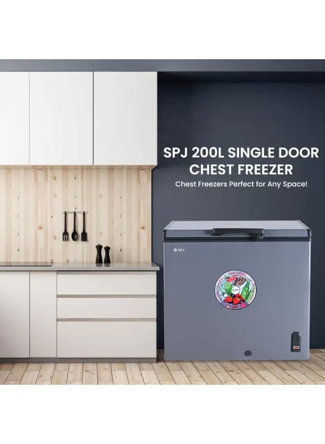 SPJ Chest Freezer – POSH-SLW295C 200L Single Door Hard Top Deep Freezer with Powerful Compressor, R600a Refrigerant, Inside LED Light, Sliding Inner Door, Lock & Key, Smooth Inner Liner & Grey Finish 3