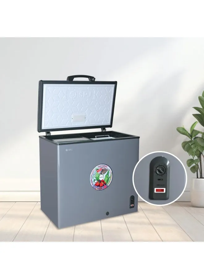 SPJ Chest Freezer – POSH-SLW295C 200L Single Door Hard Top Deep Freezer with Powerful Compressor, R600a Refrigerant, Inside LED Light, Sliding Inner Door, Lock & Key, Smooth Inner Liner & Grey Finish 4