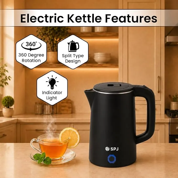 SPJ Electric Kettle – EKX-SS18L05 2L Stainless Steel Electric Kettle with 304 Stainless Steel Body, Auto Power Cut Off, Copper Inside Wiring, 304 SS Heating Element & Compact Design 3