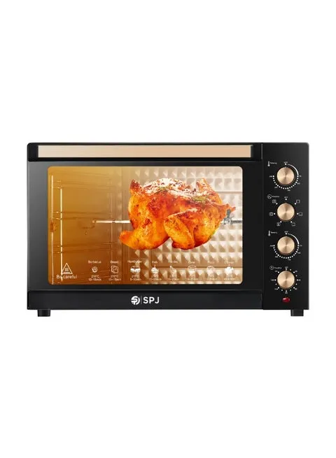 SPJ Electric Oven – EOW-BR100L02 100L Electric Oven with 2800W Power, Convection Cooking, 360° Motorized Rotisserie, 7 Power Levels, Adjustable Temperature 70–250°C, 120-Minute Timer, Inner Lamp & Brown Finish