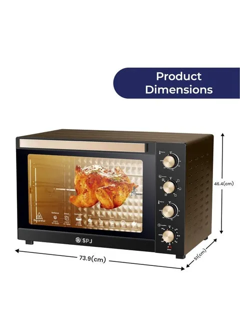 SPJ Electric Oven – EOW-BR100L02 100L Electric Oven with 2800W Power, Convection Cooking, 360° Motorized Rotisserie, 7 Power Levels, Adjustable Temperature 70–250°C, 120-Minute Timer, Inner Lamp & Brown Finish 4