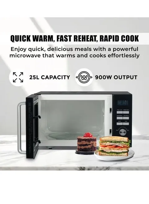 SPJ Microwave Oven – MWBLU-25L004 25L Digital Solo Microwave Oven with 900W Output, 6 Power Levels, Auto & Speed Defrost, Digital Display, Timer & Black Finish