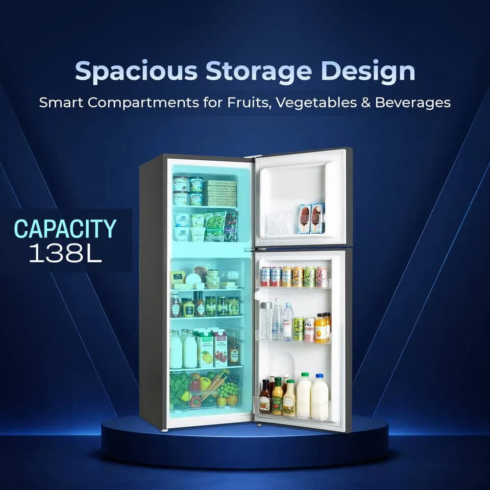 SPJ Refrigerator – TSLW160C 138L Double Door Top Mount Refrigerator with No Frost Cooling, R600a Refrigerant, Adjustable Glass Shelves, Mechanical Temperature Control & Dark Grey Finish 3