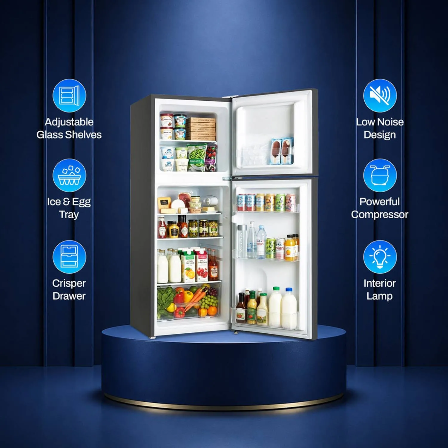 SPJ Refrigerator – TSLW160C 138L Double Door Top Mount Refrigerator with No Frost Cooling, R600a Refrigerant, Adjustable Glass Shelves, Mechanical Temperature Control & Dark Grey Finish 4