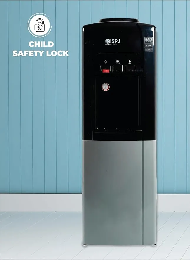 SPJ Water Dispenser Without Refrigerator – WDBLR-CN003 Top Loading Water Dispenser with Hot, Cold & Normal Water Options, 16L Cabinet, Compressor Cooling, Child Lock, Anti-Bacterial Material & Low Noise Design