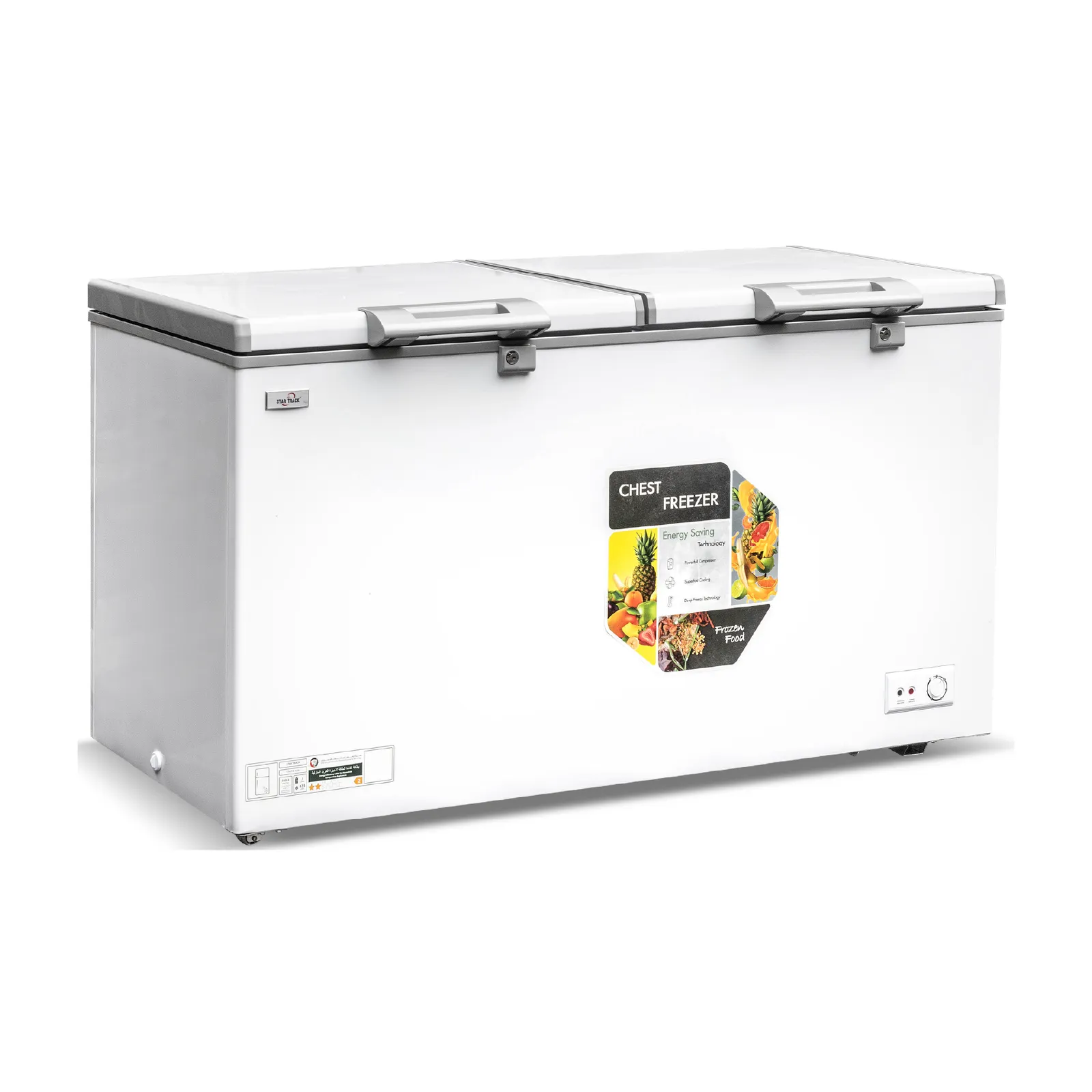 Star Track 423L Double Door Chest Freezer – White – STCFW475L 475L Gross Capacity Deep Freezer with Anti-Scratch Cabinet, Manual Defrost, LED Light, Storage Basket, Lock & Energy Efficient Cooling