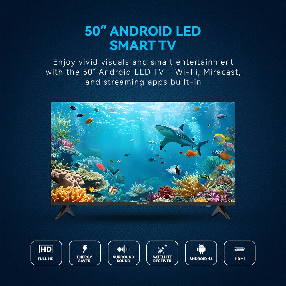 Star Track 50 Inch Smart LED Television – ST50DAZ2200 Smart TV with 4K Ultra HD Display, Android Smart Platform, HDR Support, WiFi, Bluetooth, Netflix, YouTube, Miracast & Bezel-Less Design