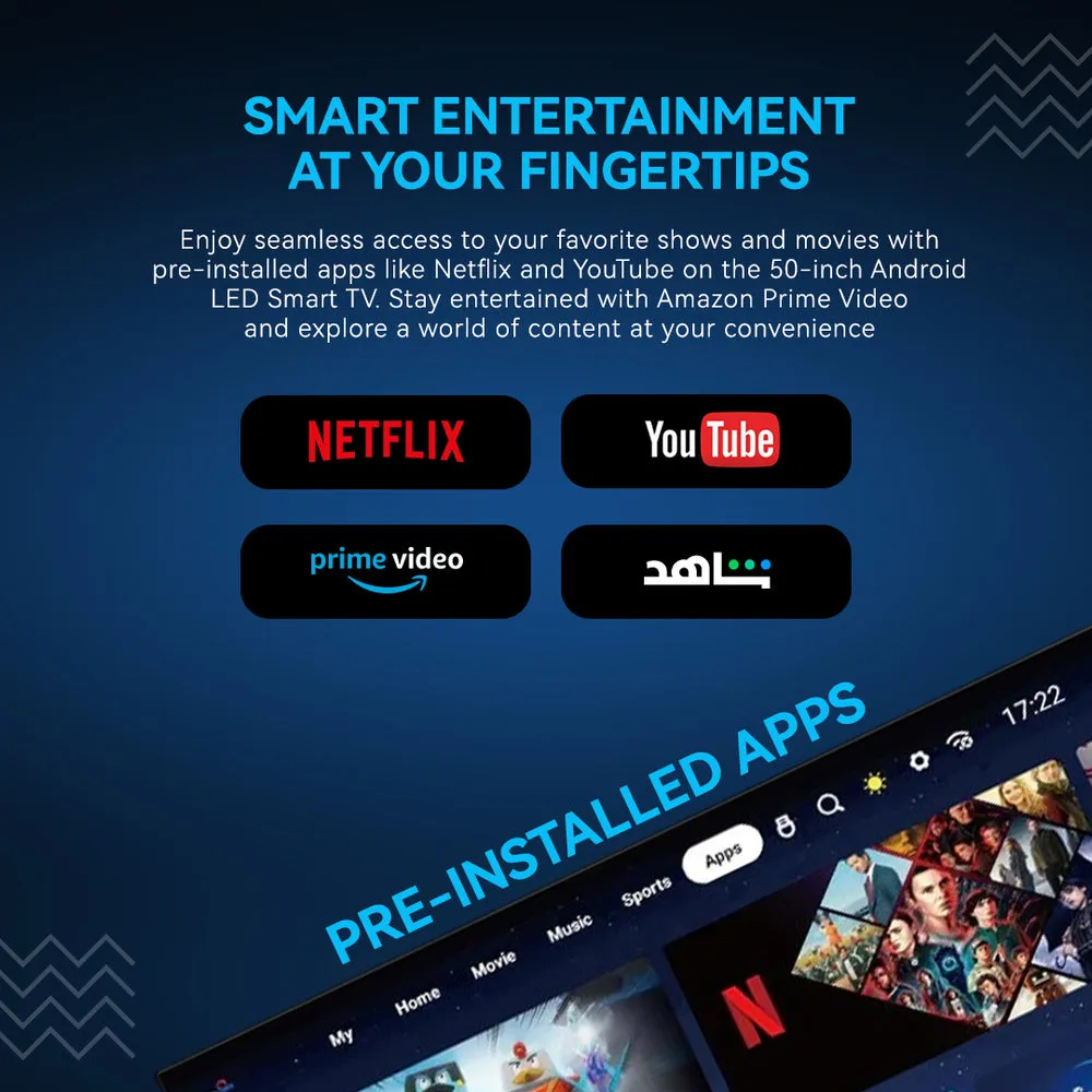 Star Track 50 Inch Smart LED Television – ST50DAZ2200 Smart TV with 4K Ultra HD Display, Android Smart Platform, HDR Support, WiFi, Bluetooth, Netflix, YouTube, Miracast & Bezel-Less Design 3