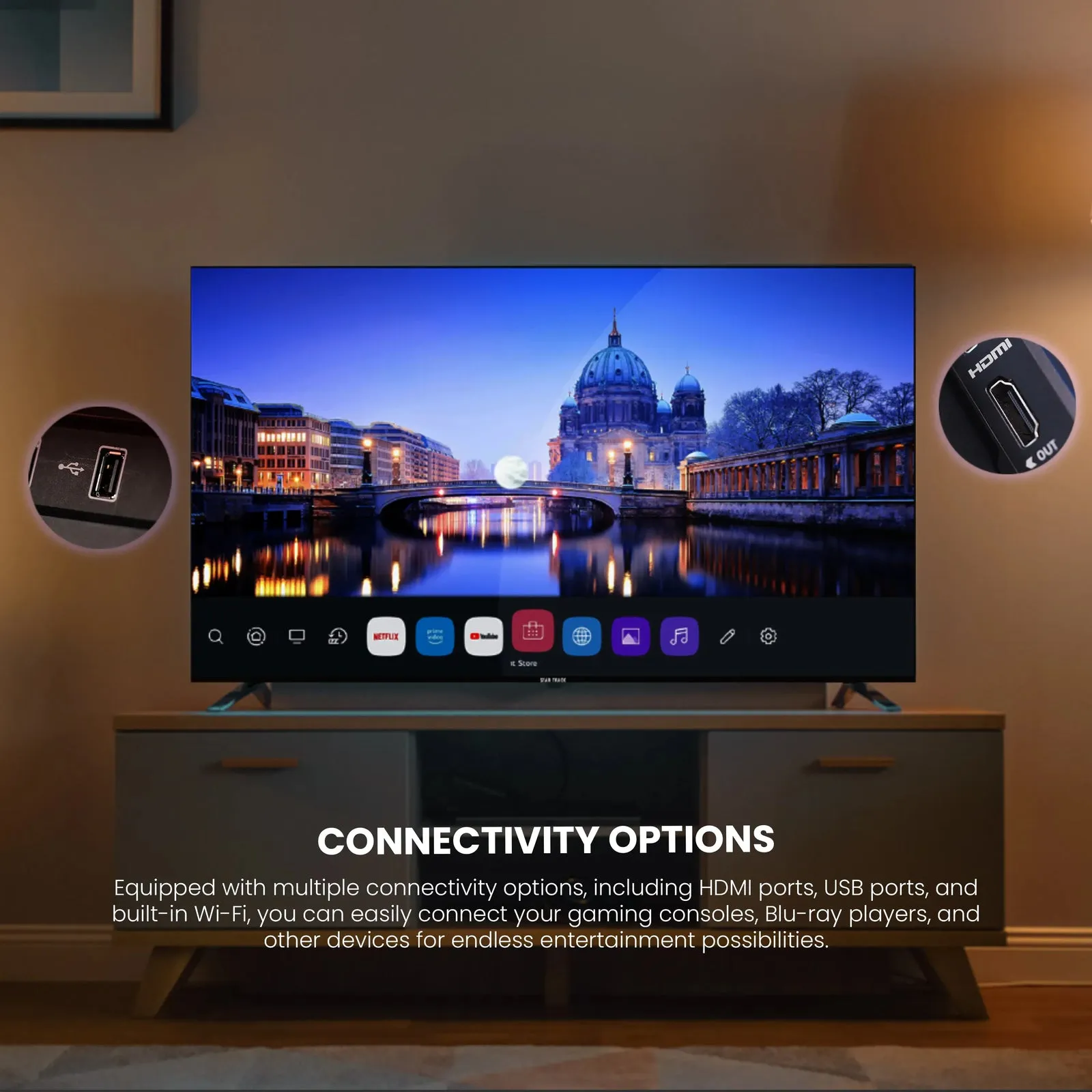Star Track 75 Inch Smart LED Television – KSY2200 4K Ultra HD Smart TV with WebOS/Android Smart Platform, HDR Support, Bezel-Less Design, Bluetooth, WiFi, Netflix & YouTube Support