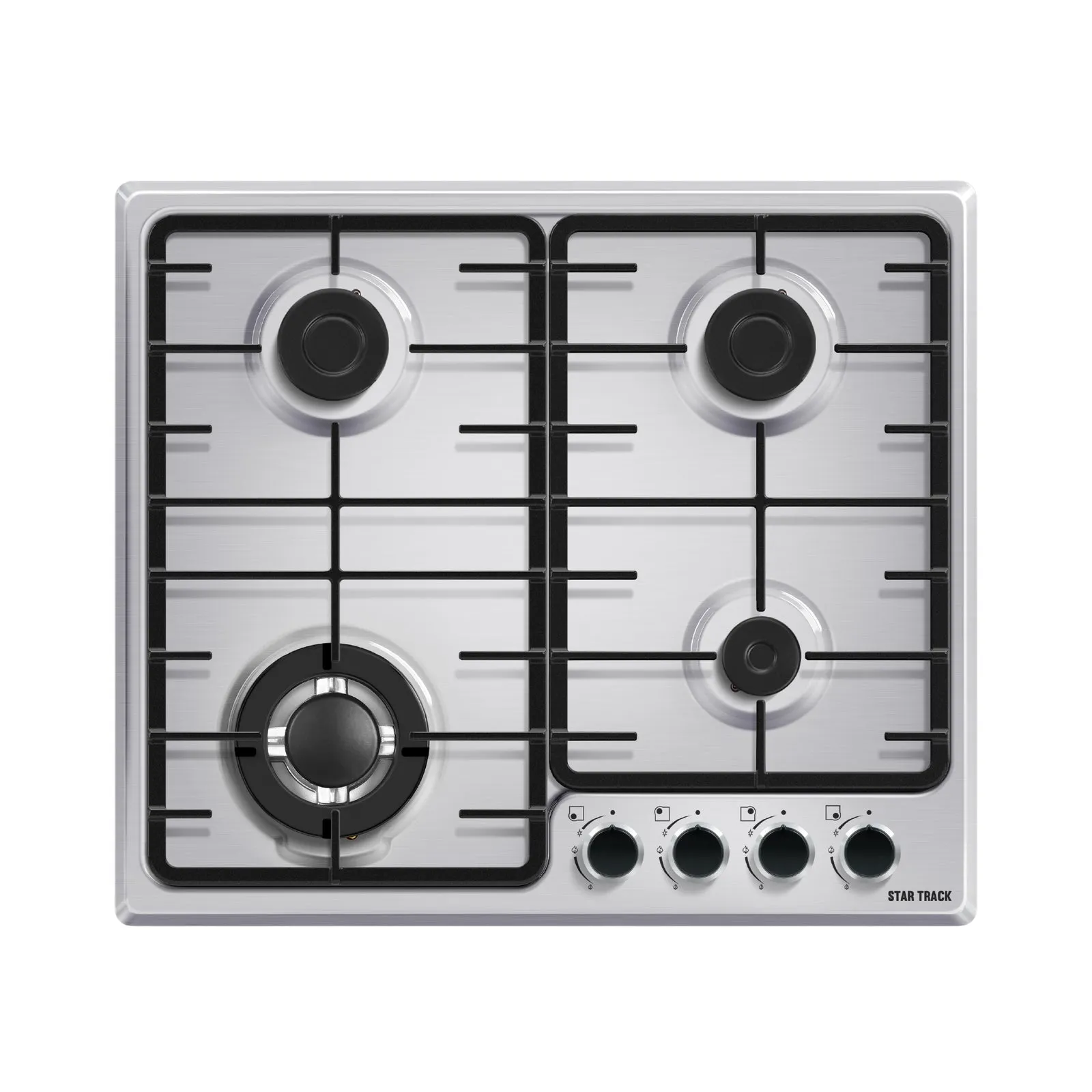 Star Track Built-In Gas Hob – STKL60I 60cm 4 Burner Gas Hob with Auto Ignition, Sabaf Burners, Flame Failure Safety System, Cast Iron Pan Supports & Stainless Steel Finish
