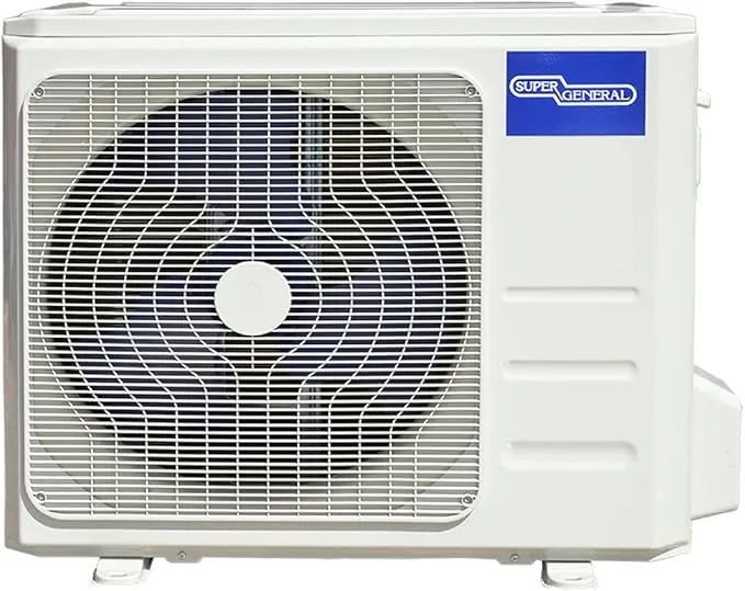 Super General 1.0 Ton (12000 BTU) Rotary Split Air Conditioner With Rotary Compressor, T3 Climate, R410A Refrigerant, 4 Way Swing, Turbo Mode, Eco Mode, Gold Fin, I Feel Function, Sleep Mode, Auto Restart, Timer, Auto Protection & Hidden Display SGS136GE1 White