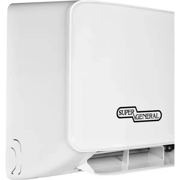 Super General 1.5 Ton (20000 BTU) Piston Split Air Conditioner With Reciprocating Compressor, T3 Climate, R410A Refrigerant, Jet Cool, Gold Fin, 4 Way Swing, Turbo Mode, Follow Me Function, Auto Leakage Detection, Self Clean, High Density Filter, Digital Display & Sleep Mode SGS191AE1 White