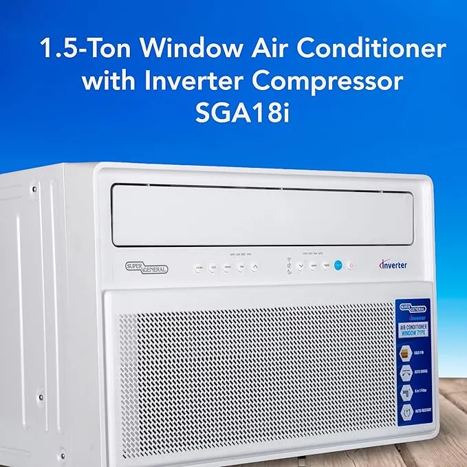 Super General 1.5 Ton Window AC Inverter Compressor 18000 BTU/h R410a Gas SGA18i White 2