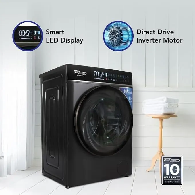 Super General 10KG Front Load Washer & 6KG Dryer Combo With Direct Drive Inverter Motor, 1400 RPM, 20 Programs, Steam Sterilization, Auto Dose, Air Wash & Smart LED Touch Display SGW10650CMBDDS Black 4