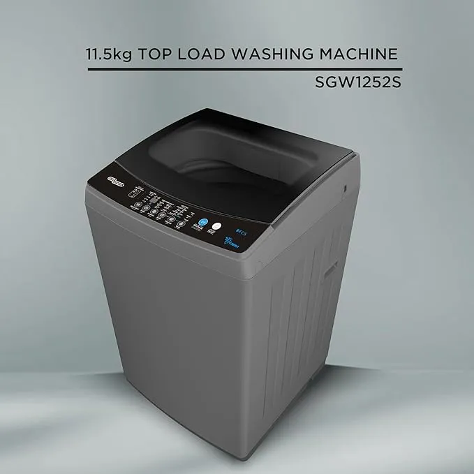 Super General 11.5KG Fully Automatic Top Load Washing Machine With 700 RPM, 8 Wash Programs, Soft Close Glass Lid, LED Display, Child Lock, Drum Clean, Delay Start & Auto Balance SGW1252S Dark Silver