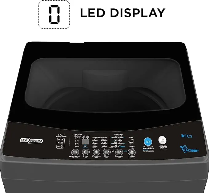 Super General 11.5KG Fully Automatic Top Load Washing Machine With 700 RPM, 8 Wash Programs, Soft Close Glass Lid, LED Display, Child Lock, Drum Clean, Delay Start & Auto Balance SGW1252S Dark Silver 3