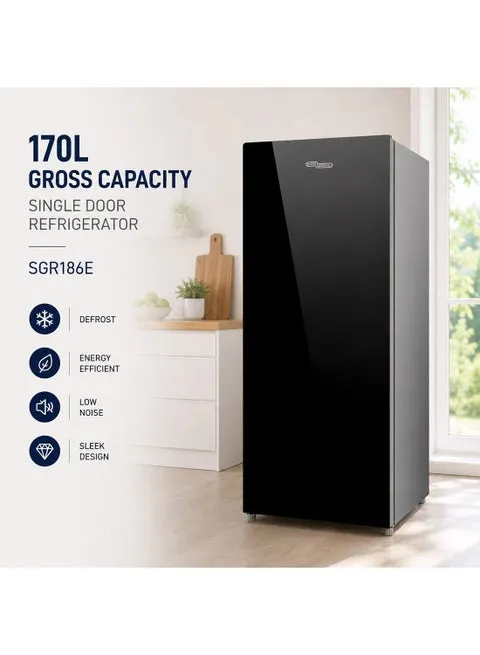 Super General 170 Liters Gross Volume Compact Refrigerator SGR186E Beverage Fridge With Mirrored Glass Door Freezer Box Black/Silver 3
