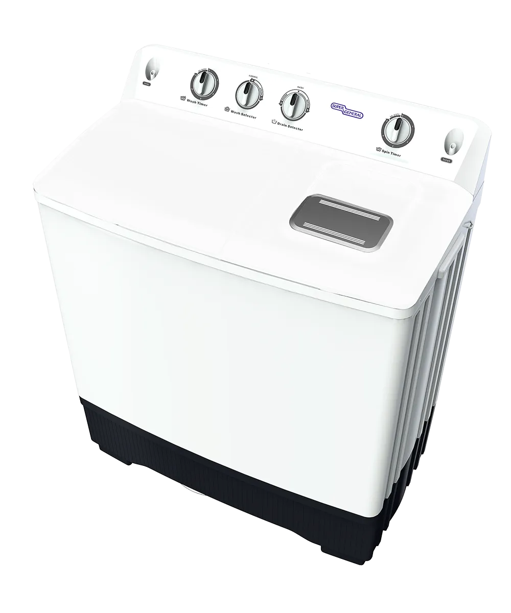 Super General 17KG Twin Tub Semi Automatic Washing Machine With Pulsator, Large Wash & Spin Tub, Lint Filter, Spin Air Dry & Rust Proof Plastic Body SGW175N White