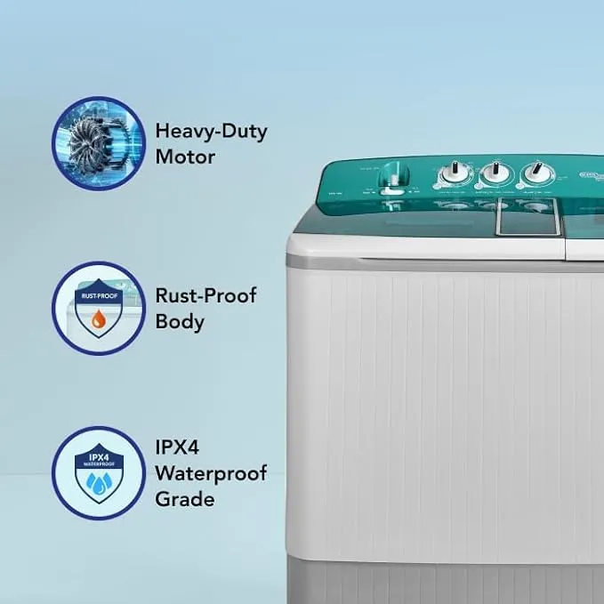 Super General 18KG Twin Tub Semi Automatic Washing Machine With Large Wash Tub & Dry Tub, Pulsator, Spin Air Dry, Magic Filter, Lint Filter, Rust Proof Plastic Body, Energy Saving & Water Saving Feature SGW1800 White