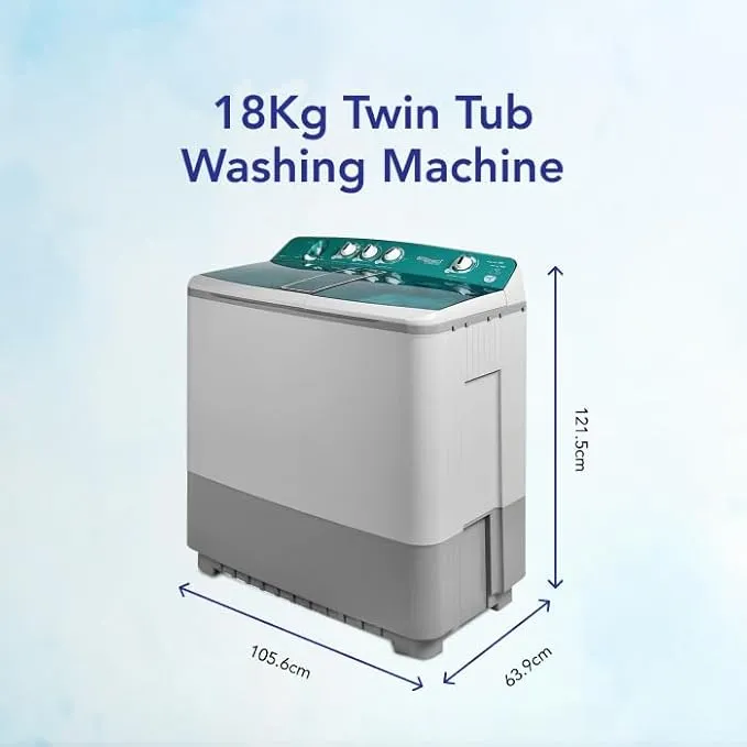 Super General 18KG Twin Tub Semi Automatic Washing Machine With Large Wash Tub & Dry Tub, Pulsator, Spin Air Dry, Magic Filter, Lint Filter, Rust Proof Plastic Body, Energy Saving & Water Saving Feature SGW1800 White 3