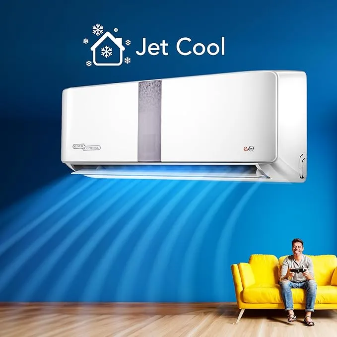 Super General 2.0 Ton (23200 BTU) 2 Star Rotary Split Air Conditioner With Rotary Compressor, T3 Climate, R410A Refrigerant, 4 Way Swing, Turbo Mode, Gold Fin, Auto Restart, Sleep Mode, Timer & Hidden Display SGS245FE White 3