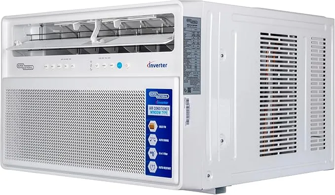 Super General 2.0 Ton Inverter Window Air Conditioner With T3 Inverter Compressor, R410A Refrigerant, Gold Fin, 6-in-1 Filter & Auto Swing SGA24i White