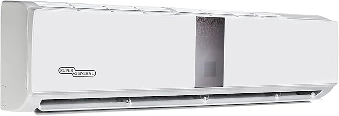 Super General 2.5 Ton (30000 BTU) Piston Split Air Conditioner With Reciprocating Compressor, T3 Climate, 4 Way Swing, Turbo Mode, Gold Fin, Auto Leakage Detection, Follow Me Function, Self Clean & Hidden Display SGS320CE White