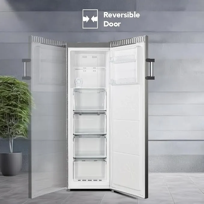 Super General 270L Upright Freezer With Inverter Compressor, No Frost Cooling, Digital Display, LED Display With Digital Control, Twist Ice Maker & Reversible Door SGUF381NFDCI Inox 3