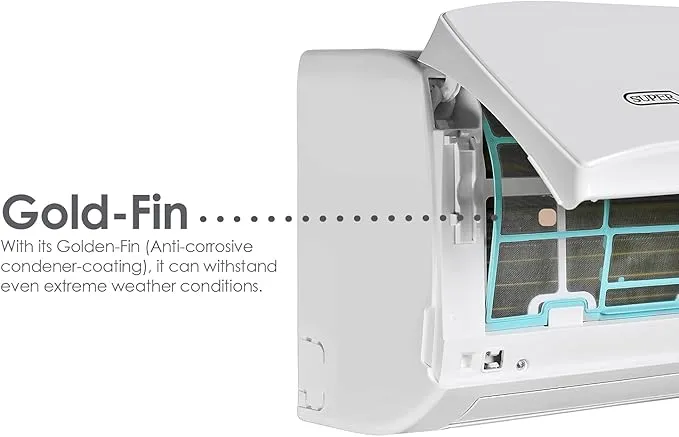 Super General 3.0 Ton (35300 BTU) Piston Split Air Conditioner With Reciprocating Compressor, T3 Climate, 4 Way Swing, Auto Restart, Turbo Mode, Gold Fin, Follow Me Function & Hidden Display SGS370CN White 3
