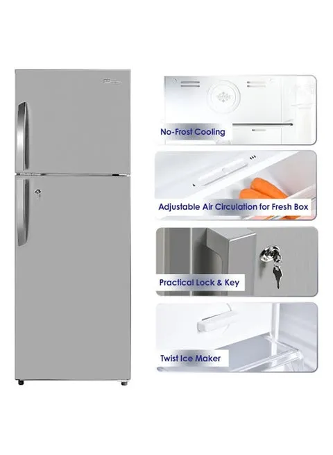 Super General 410L Gross 333L Net Capacity Double Door Top Mount Refrigerator-Freezer No Frost LED Light SGR410I Grey/Silver 3