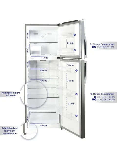 Super General 410L Gross 333L Net Capacity Double Door Top Mount Refrigerator-Freezer No Frost LED Light SGR410I Grey/Silver 4