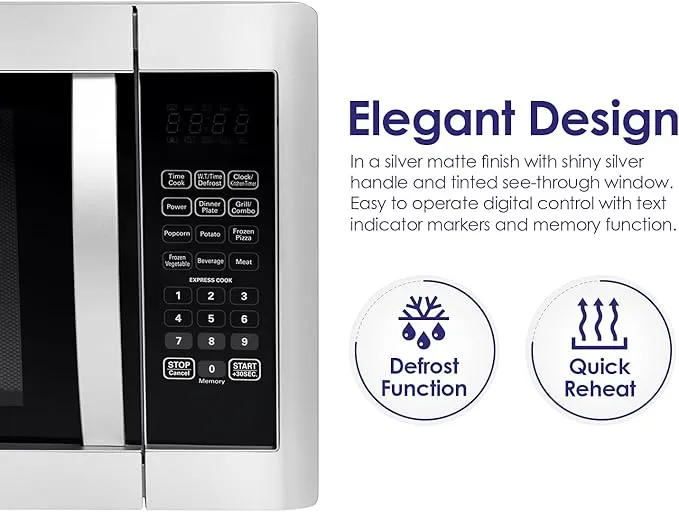 Super General 42L Microwave Oven With Grill, Digital Control, 1100W Microwave Power, 1400W Grill Power, 11 Power Levels, 7 Auto Cook Menus, Defrost Function, Memory Function, Cooking End Signal & Child Safety Lock SGMM945DGS Silver/Black 3